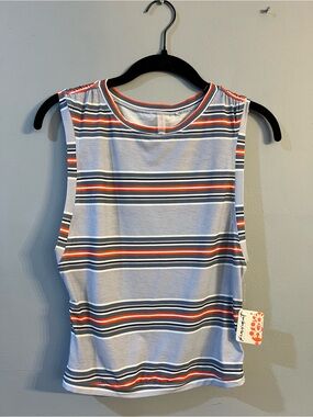 Free People Movement Striped Sleeveless Tank Top in Light Blue, Navy & Orange